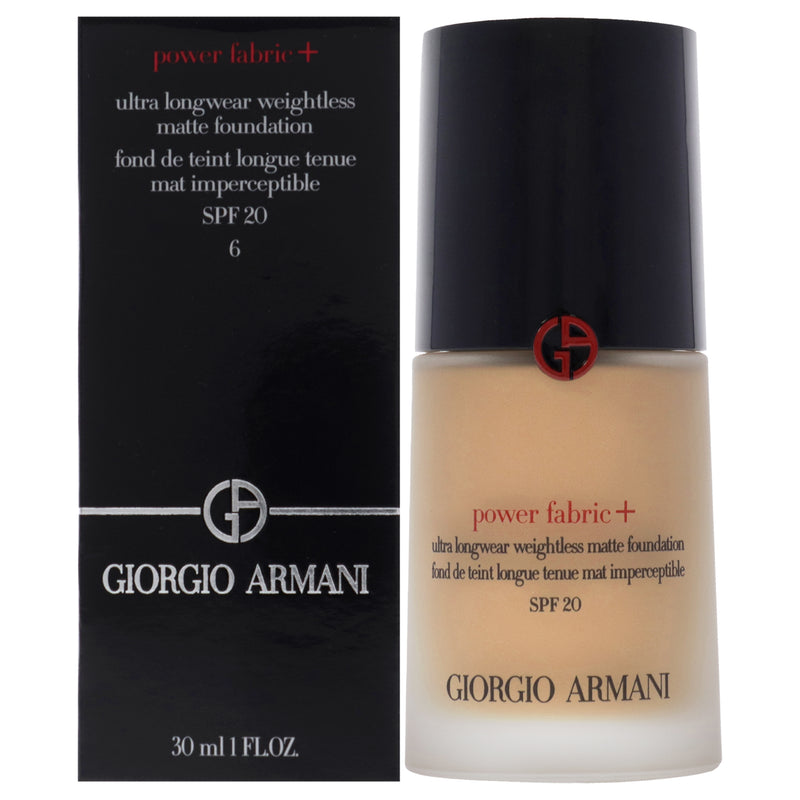Giorgio Armani Power Fabric Plus Ultra Longwear Matte Foundation SPF 20 - 6 Medium With Olive by Giorgio Armani for Women - 1 oz Foundation