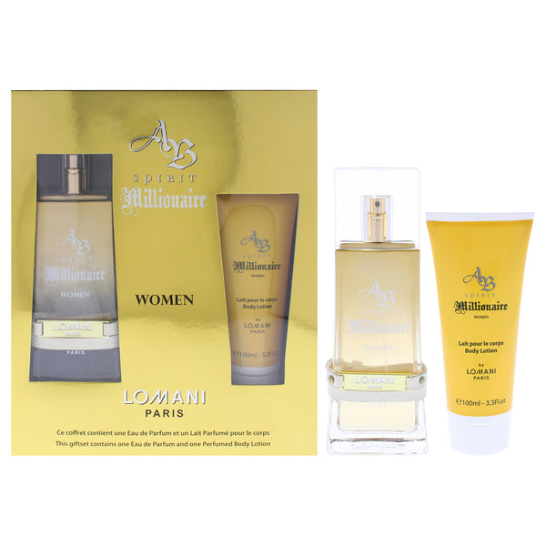 Lomani AB Spirit Millionaire by Lomani for Women - 2 Pc Gift Set 3.3oz EDP Spray, 3.3oz Body Lotion