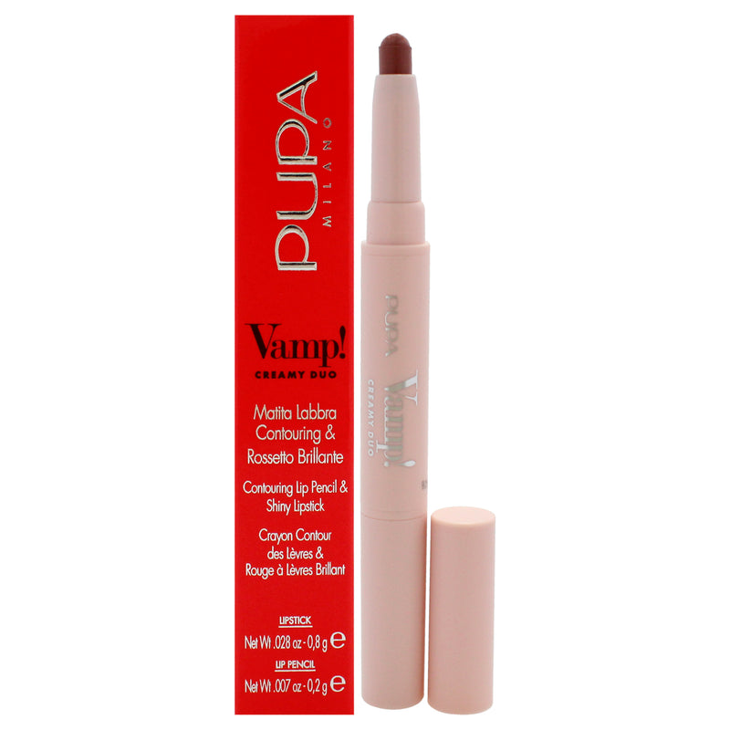 Pupa Milano Vamp! Creamy Duo Contouring Lip Pencil and Shiny Lipstick - 005 Deep Nude by Pupa Milano for Women - 0.035 oz Makeup