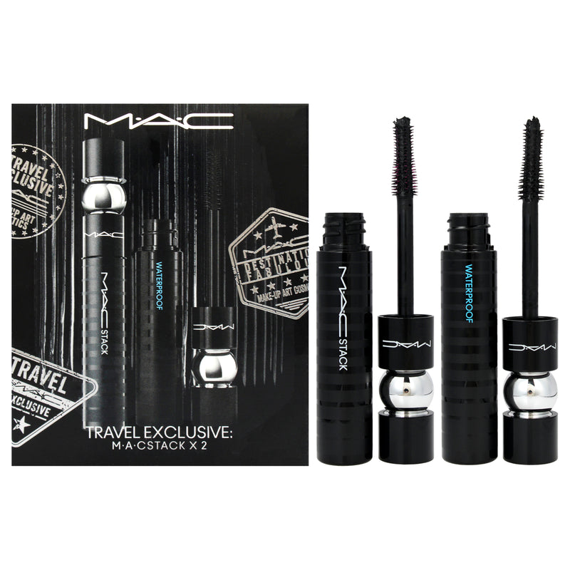 MAC Stack Mascara Duo by MAC for Women - 2 Pc 0.41oz Superstack Mega Brush - Black, 0.41oz Superstack Mega Brush Waterproof - Black