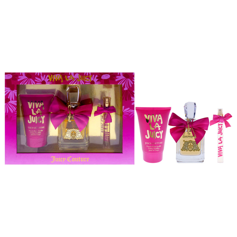 Juicy Couture Viva La Juicy by Juicy Couture for Women - 3 Pc Gift Set 3.4oz EDP Spray, 0.33oz EDP Spray, 4.2oz Body Souffle