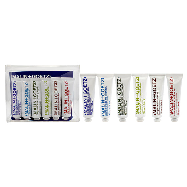 MALIN+GOETZ The Essentials Kit by Malin + Goetz for Unisex - 6 Pc 1oz Face Cleanser - Grapefruit, 1oz Vitamin E Face Moisturizer, 1oz Hand Plus Body Wash - Bergamot, 1oz Vitamin B5 Body Moisturizer, 1oz Shampoo - Peppermint, 1oz Conditioner - Cilantro
