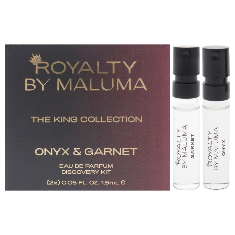 Royalty By Maluma The King Collection by Royalty By Maluma for Men - 2 Pc Mini Gift Set 0.05oz Onyx EDP Spray Vial (Mini), 0.05oz Garnet EDP Spray Vial (Mini)