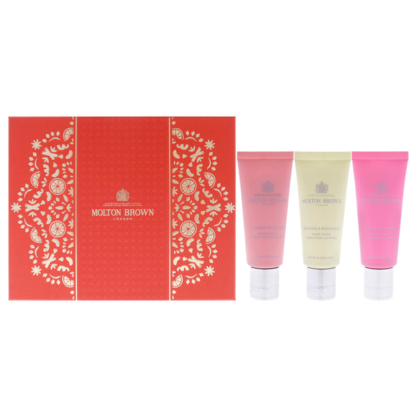Molton Brown Floral and Spicy Hand Care Set by Molton Brown for Unisex - 3 Pc 1.3oz Fiery Pink Pepper Hand Cream, 1.3oz Orange and Bergamot Hand Cream, 1.3oz Heavenly Gingerlily Hand Cream