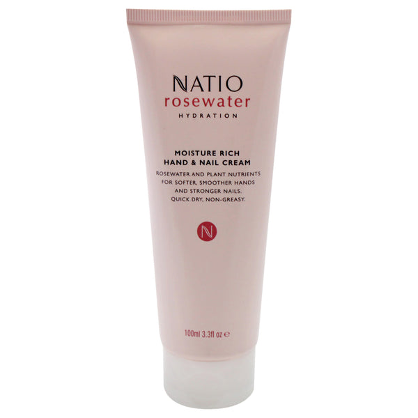 Natio Rosewater Hydration Moisture Rich Hand and Nail Cream by Natio for Women - 3.3 oz Cream