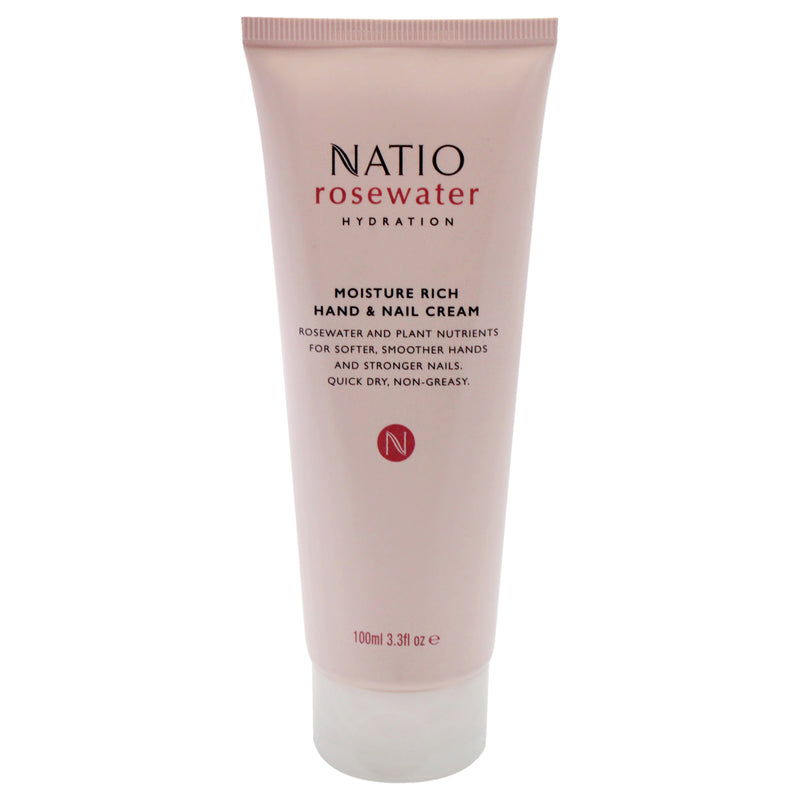 Natio Rosewater Hydration Moisture Rich Hand and Nail Cream by Natio for Women - 3.3 oz Cream