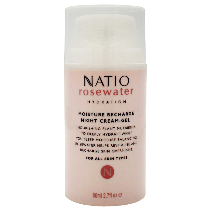 Natio Rosewater Moisture Recharge Night Cream-Gel by Natio for Women - 2.7 oz Cream