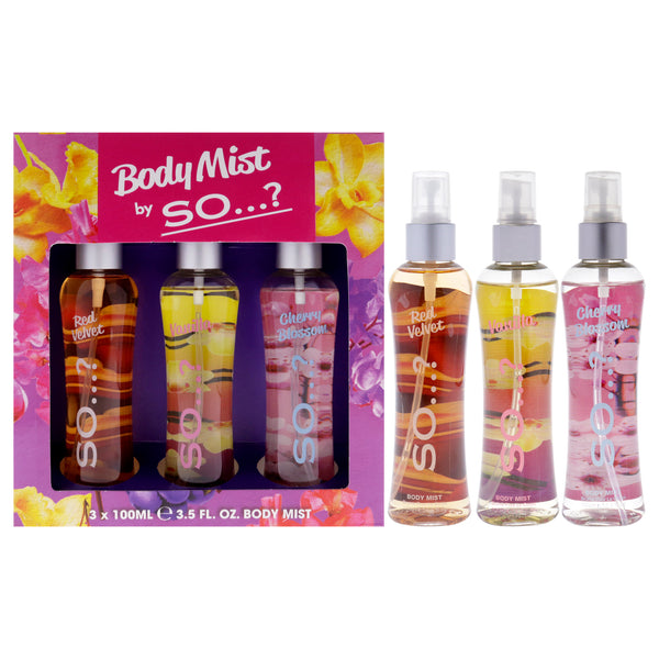 So…? Body Mist by So…? for Women - 3 Pc 3.5oz Body Mist - Red Velvet, 3.5oz Body Mist - Vanilla, 3.5oz Body Mist - Cherry Blossom