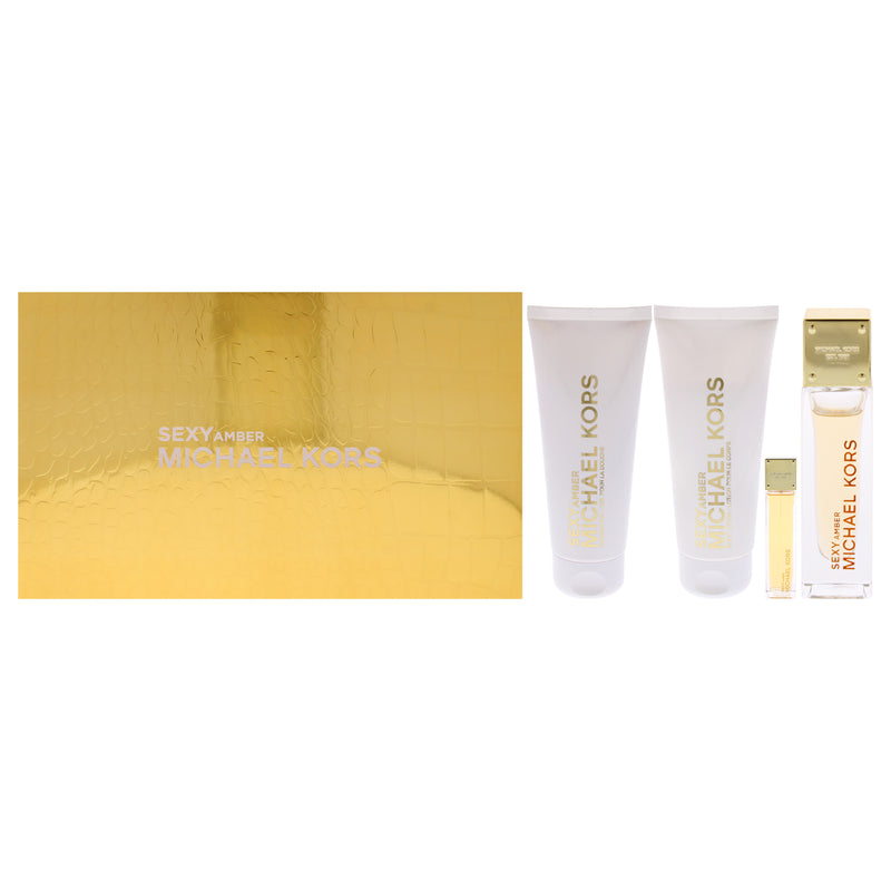 Michael Kors Sexy Amber by Michael Kors for Women - 4 Pc Gift Set 3.4oz EDP Spray, 0.17oz EDP Splash (Mini), 3.4oz Body Lotion, 3.4oz Shower Gel