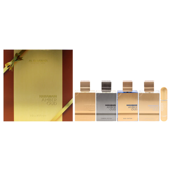 Al Haramain Amber Oud Collection by Al Haramain for Unisex - 4 Pc Gift Set 4 x 2oz EDP Spray Gold, Bleu, White, Carbon