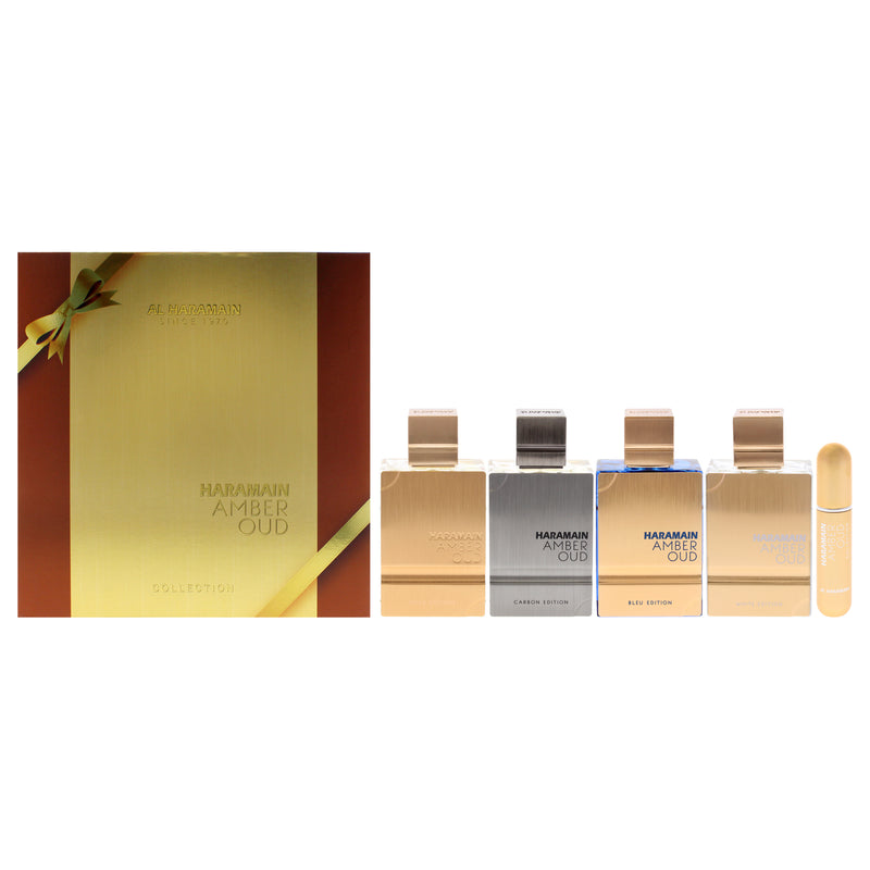 Al Haramain Amber Oud Collection by Al Haramain for Unisex - 4 Pc Gift Set 4 x 2oz EDP Spray Gold, Bleu, White, Carbon