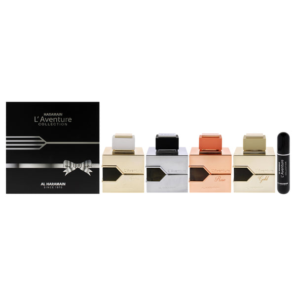 Al Haramain LAventure Collection by Al Haramain for Unisex - 4 Pc Gift Set 3.4oz Laventure EDP Spray, 3.4oz Laventure Femme EDP Spray, 3.4oz Laventure Rose EDP Spray, 3.4oz Laventure Gold EDP Spray