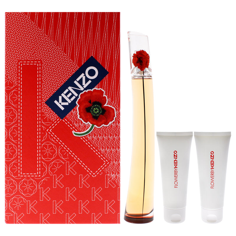 Kenzo Flower LAbsolue by Kenzo for Women - 3 Pc Gift Set 3.3oz EDP Spray, 2 x 2.5oz Body Cream