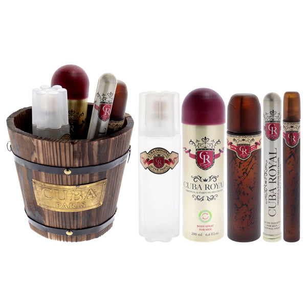 Cuba Cuba Royal by Cuba for Men - 4 Pc Gift Set 3.3oz EDT Spray, 1.17oz EDT Spray, 6.6oz Body Spray, 3.3oz After Shave, Buckett