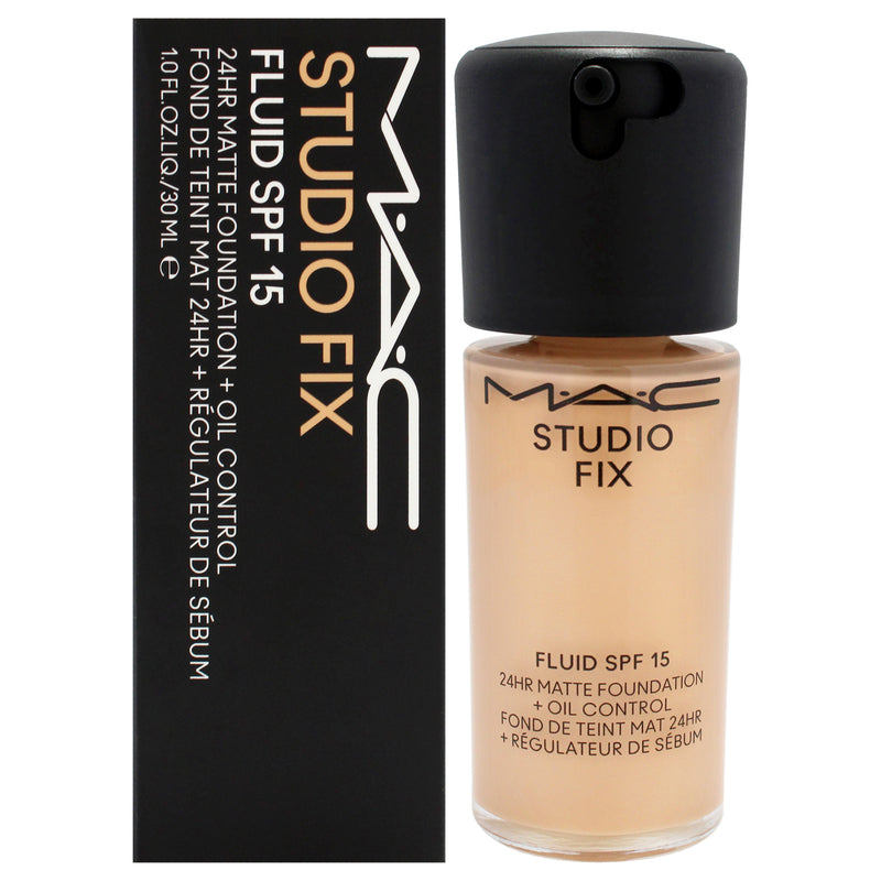 MAC Studio Fix Fluid SPF 15 24Hr Matte Foundation Plus Oil Control - NC25 Light Beige with Golden Peach Undertone by MAC for Women - 1 oz Foundation