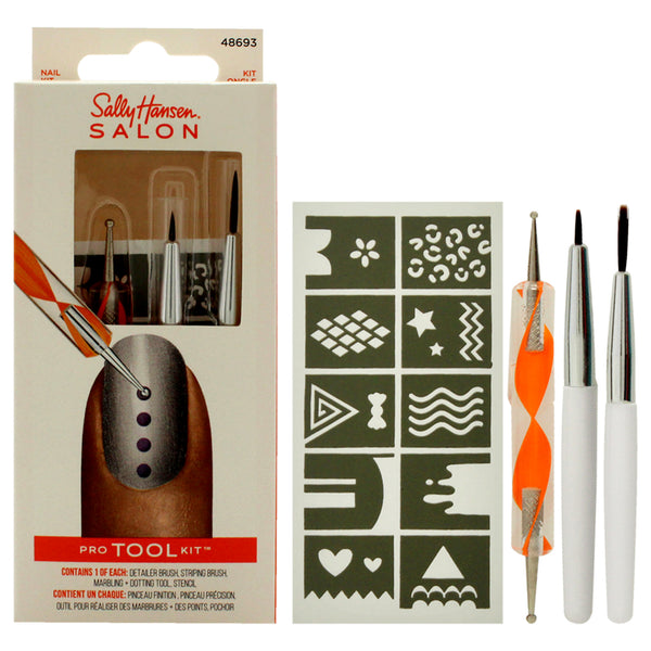 Sally Hansen Salon Pro Tool Kit by Sally Hansen for Women - 3 Pc Marbling Plus Dotting Tool, Detailer Brush, Striping Brush