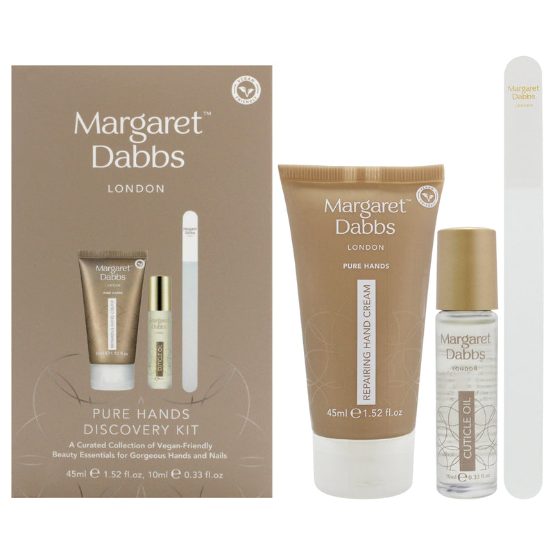 Margaret Dabbs Pure Hands Discovery Kit by Margaret Dabbs for Unisex - 3 Pc 1.52oz Pure Repairing Hand Cream, 0.33oz Pure Cuticle Oil, Crystal Nail File - Small