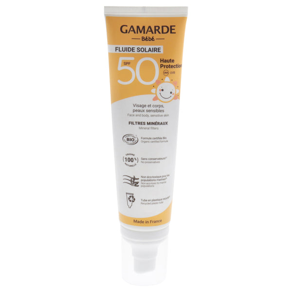 Gamarde Bebe Face and Body Sensitive Skin Sun Fluid SPF 50 by Gamarde for Kids - 3.38 oz Sunscreen
