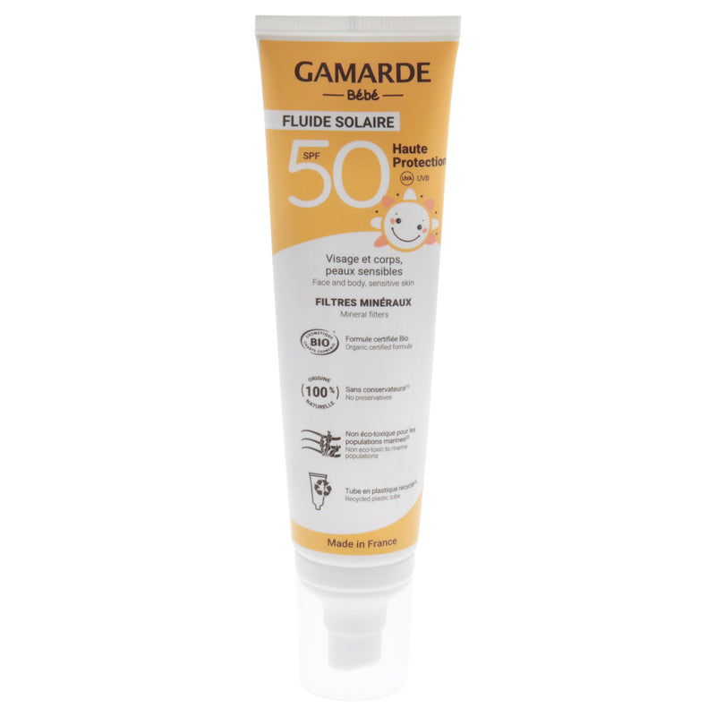 Gamarde Bebe Face and Body Sensitive Skin Sun Fluid SPF 50 by Gamarde for Kids - 3.38 oz Sunscreen