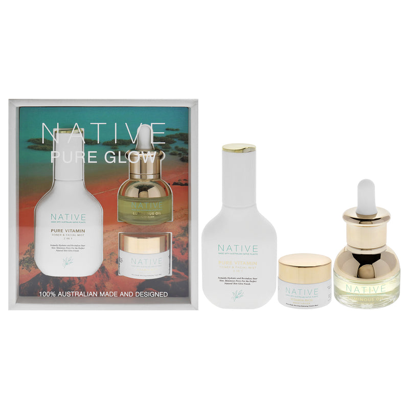 Klara Native Pure Glow Kit by Klara for Women - 3 Pc 1.35 Pure Vitamin Toner and Facial Mist, 0.5oz Vitamin Rich Moisturizer, 0.5oz Luminous Oil Pure Glow