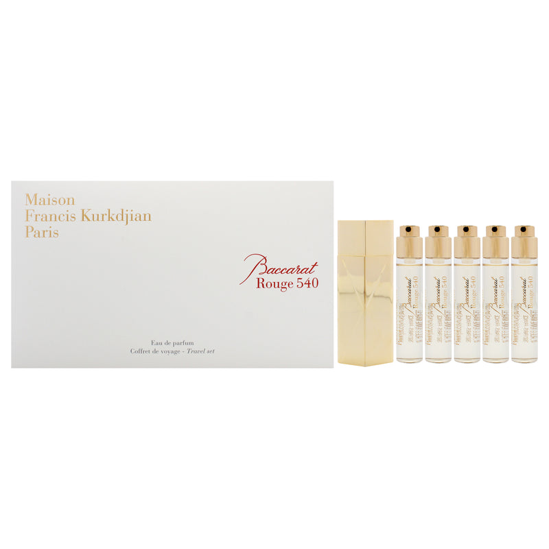 Maison Francis Kurkdjian Baccarat Rouge 540 Travel Set by Maison Francis Kurkdjian for Unisex - 6 Pc Mini Gift Set 5 x 0.37oz EDP Spray (Mini) (Refill), Case Gold (Empty)