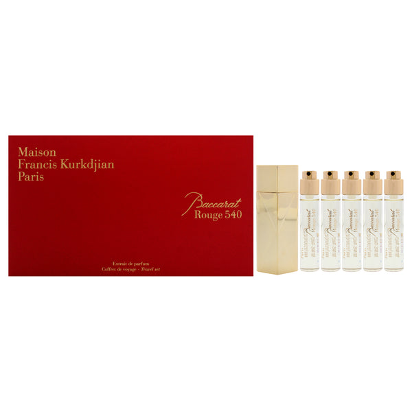 Maison Francis Kurkdjian Baccarat Rouge 540 Travel Set by Maison Francis Kurkdjian for Unisex - 6 Pc Mini Gift Set 5 x 0.37oz Extrait De Parfum Spray (Mini) (Refill), Case Gold (Empty)