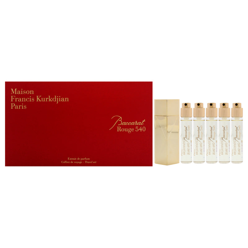 Maison Francis Kurkdjian Baccarat Rouge 540 Travel Set by Maison Francis Kurkdjian for Unisex - 6 Pc Mini Gift Set 5 x 0.37oz Extrait De Parfum Spray (Mini) (Refill), Case Gold (Empty)