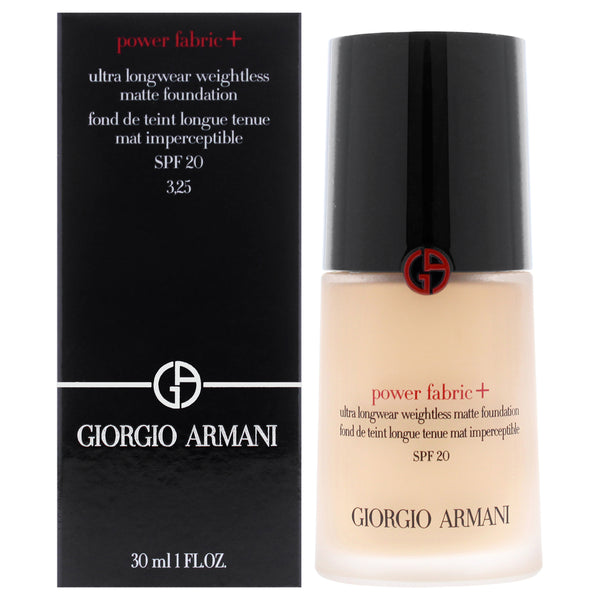 Giorgio Armani Power Fabric Plus Longwear Weightless Matte Foundation SPF 20 - 3.25 Light With Gold by Giorgio Armani for Women - 1 oz Foundation