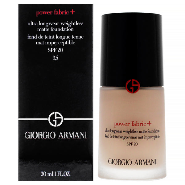 Giorgio Armani Power Fabric Plus Longwear Weightless Matte Foundation SPF 20 - 3.5 Light With Neutral by Giorgio Armani for Women - 1 oz Foundation