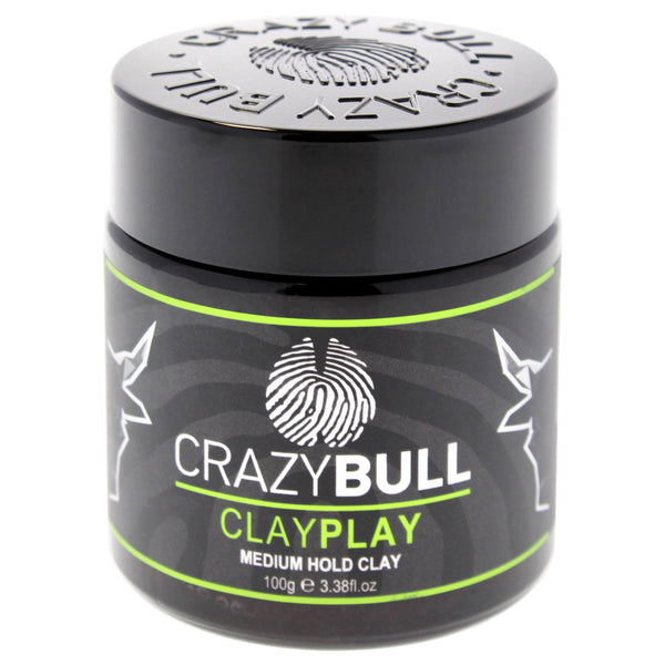 Crazy Bull Hair Clay Play - Medium Hold Clay by Crazy Bull Hair for Men - 3.38 oz Clay