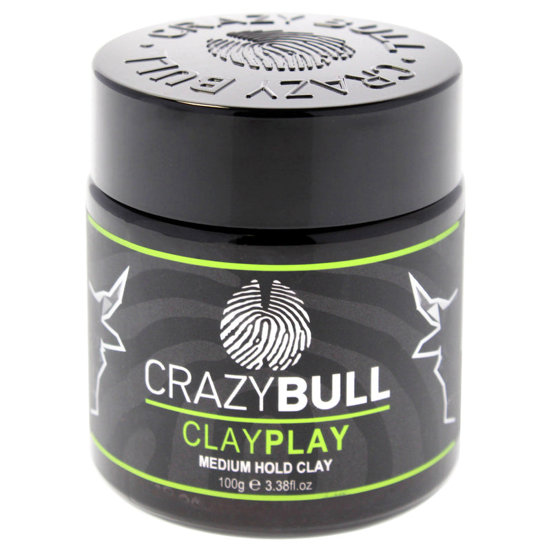 Crazy Bull Hair Clay Play - Medium Hold Clay by Crazy Bull Hair for Men - 3.38 oz Clay