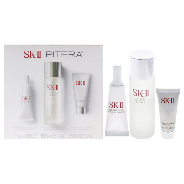 SK II Pitera Ultimate Aura Essentials Kit by SK-II for Women - 3 Pc 2.5oz Facial Treatment Essence, 0.5oz Facial Treatment Cleanser, 0.3oz GenOptics Ultraura Essence