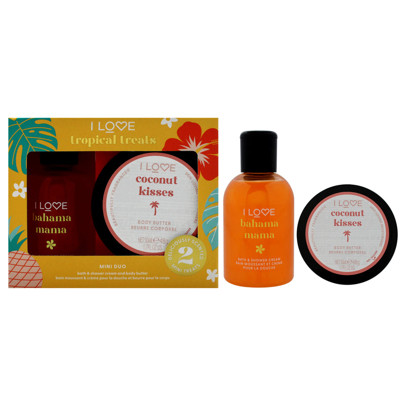 I Love Cosmetics I Love Troipcal Treat Mini Duo by I Love Cosmetics for Unisex - 2 Pc 3.4oz Bahama Mama Bath and Shower Creme, 1.7oz Coconut Kisses Body Butter