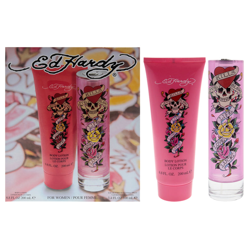 Christian Audigier Ed Hardy by Christian Audigier for Women - 2 Pc Gift Set 3.4oz EDP Spray, 6.8oz Body Lotion