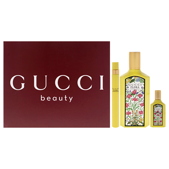 Gucci Flora For Unisex - 3 Pc Gift Set Eau De Parfum Spray 0.33oz Eau De Parfum Spray (mini) 0.16oz E 90ml/3.3oz