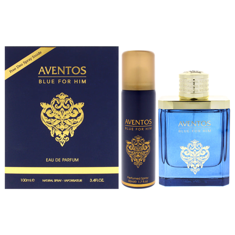 Fragrance World Aventos Blue by Fragrance World for Men - 2 Pc Gift Set 3.4oz EDP Spray, 1.7oz Body Spray