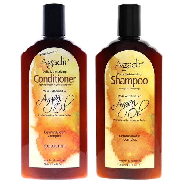 Agadir Argan Oil Argan Oil Daily Moisturizing Shampoo and Conditioner Kit by Agadir for Unisex - 2 Pc Kit 12oz Shampoo, 12oz Conditioner