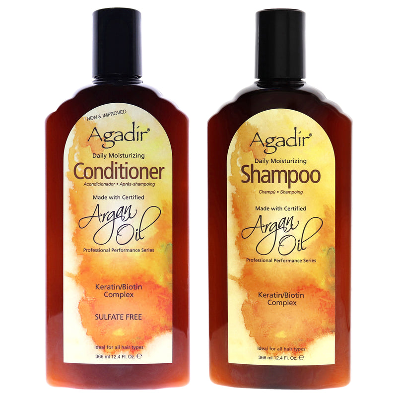 Agadir Argan Oil Argan Oil Daily Moisturizing Shampoo and Conditioner Kit by Agadir for Unisex - 2 Pc Kit 12oz Shampoo, 12oz Conditioner