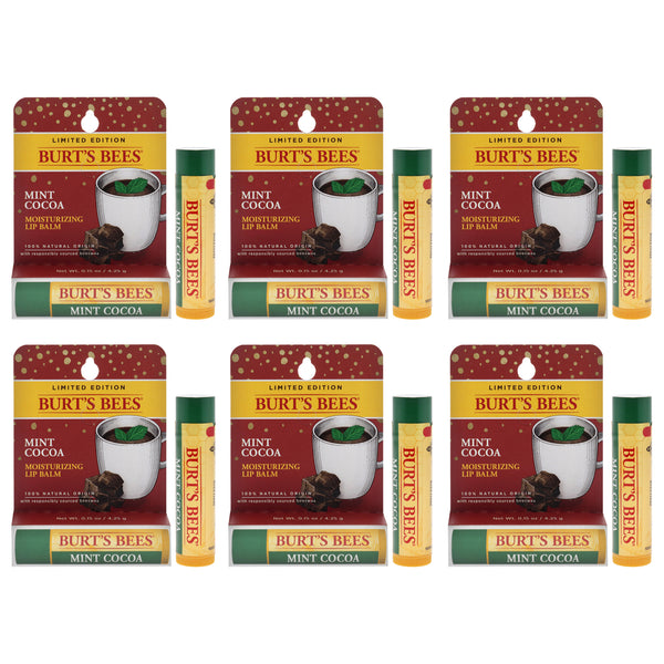 Burt's Bees Mint Cocoa Moisturizing Lip Balm Blister by Burts Bees for Unisex - 0.15 oz Lip Balm - Pack of 6