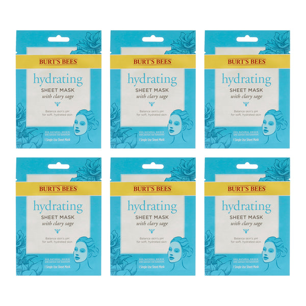 Burt's Bees Hydrating Sheet Mask with Clary Sage by Burts Bees for Women - 0.33 oz Mask - Pack of 6