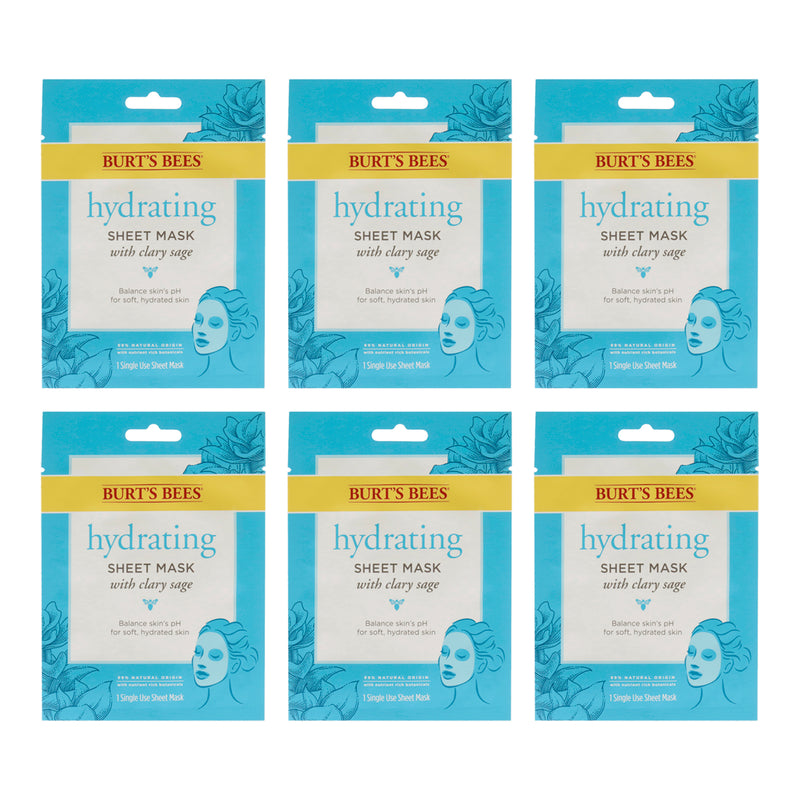 Burt's Bees Hydrating Sheet Mask with Clary Sage by Burts Bees for Women - 0.33 oz Mask - Pack of 6