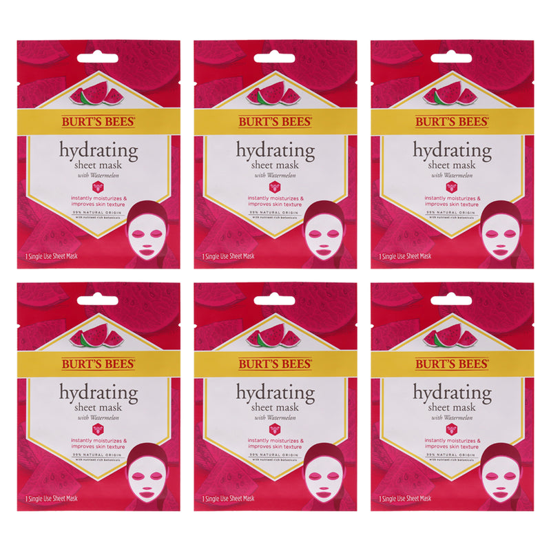 Burt's Bees Hydrating Sheet Mask with Watermelon by Burts Bees for Women - 1 Pc Mask - Pack of 6