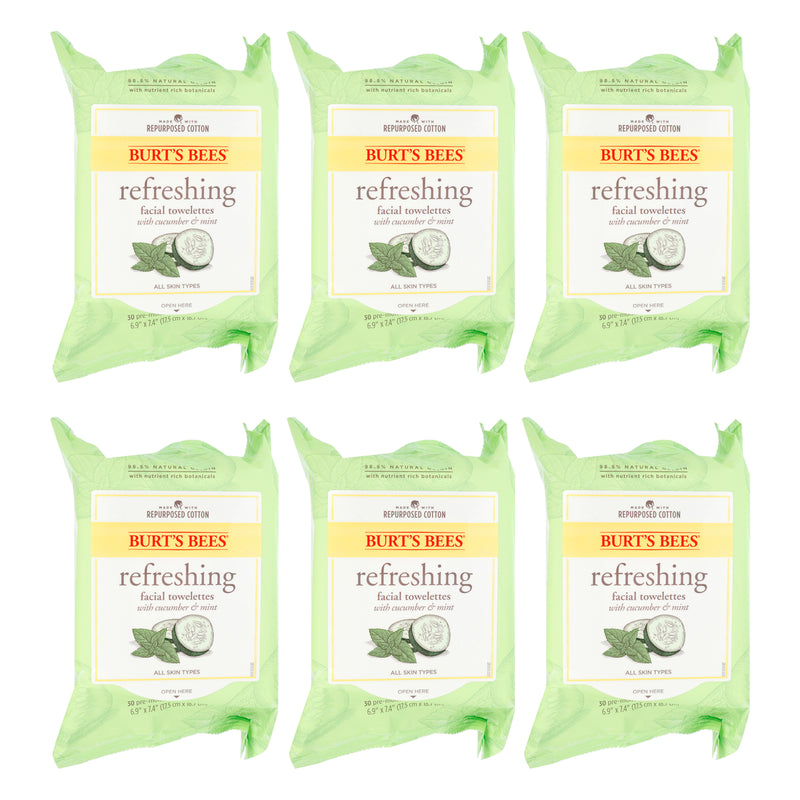 Burt's Bees Facial Cleansing Towelettes - Cucumber and Sage by Burts Bees for Unisex - 30 Count Towelettes - Pack of 6
