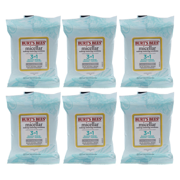 Burt's Bees Micellar Makeup Removing Towelettes - Coconut and Lotus Water by Burts Bees for Women - 10 Count Towelettes - Pack of 6