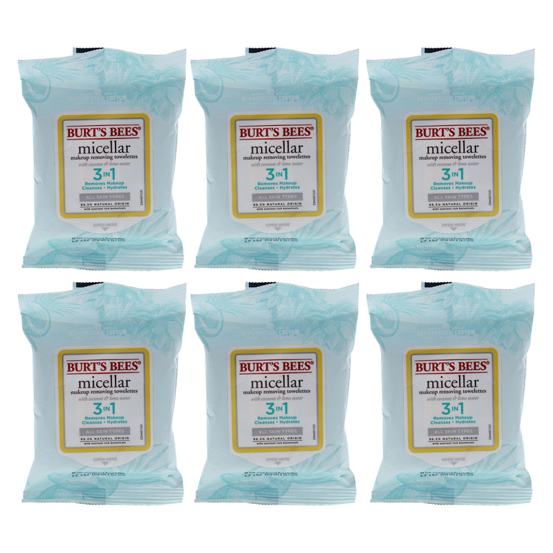 Burt's Bees Micellar Makeup Removing Towelettes - Coconut and Lotus Water by Burts Bees for Women - 10 Count Towelettes - Pack of 6
