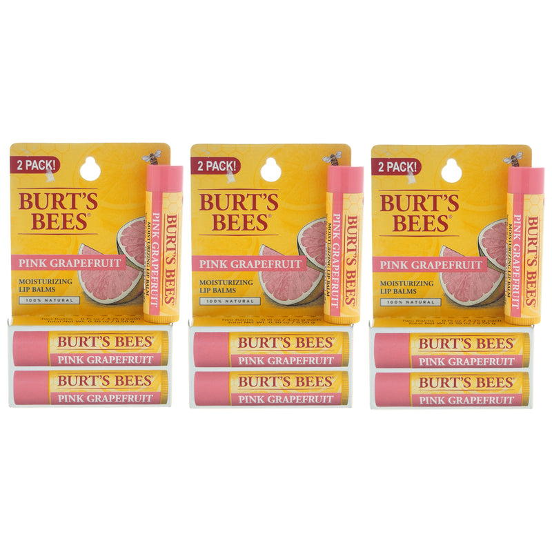 Burt's Bees Pink Grapefruit Moisturizing Lip Balm Twin Pack by Burts Bees for Unisex - 2 x 0.15 oz Lip Balm - Pack of 3