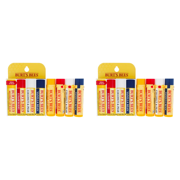 Burt's Bees Best Of Burts Moisturizing Lip Balm Set by Burts Bees for Unisex - 4 x 0.15 oz Lip Balm Beeswax, Strawberry, Coconut and Pear, Vanilla Bean - Pack of 2