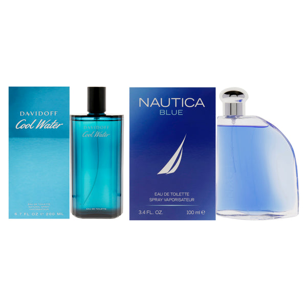 Various Designers Cool Water and Nautica Blue Kit by Various Designers for Men - 2 Pc Kit 6.7oz EDT Spray, 3.4 oz EDT Spray