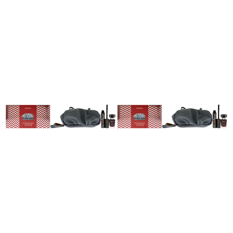 Pupa Milano Vamp! Explosive Lashes and Vamp! Nail Polish Set - Pack of 2 by Pupa Milano for Women - 3 Pc 0.40oz Vamp! Explosive Lashes Mascara - 110 Black, 0.3oz Nail Polish - 304 Intrepid Red Black, Mini Cloud Bag