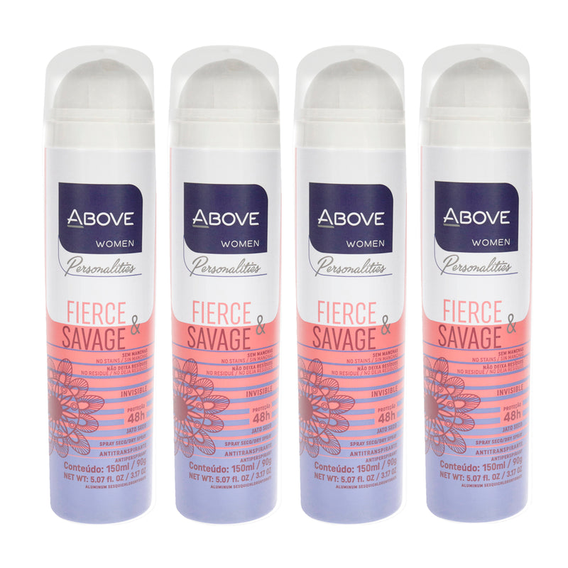 Above 48 Hours Personalities Antiperspirant Deodorant - Fierce and Savage by Above for Women - 3.17 oz Deodorant Spray - Pack of 4